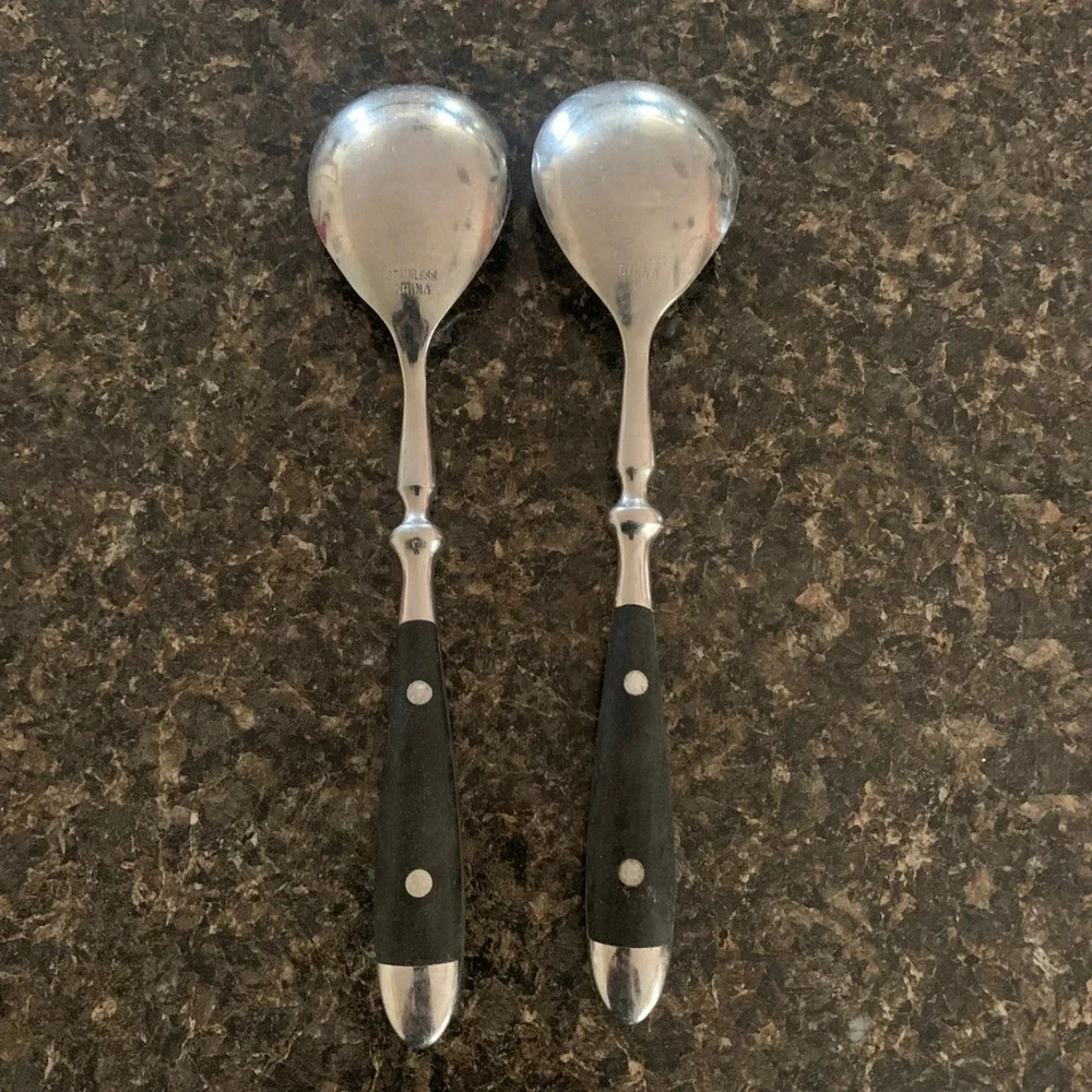Hampton Silversmiths BISTRO BLACK Large Spoons Serving  or Soup Spoons of 2